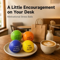 Coffret Cadeau Anti-Stress : 4 Balles à Presser Motivationnelles en Mousse Souple avec Citations Positives – Restez Calme, Respirez – Idéal pour le Bureau