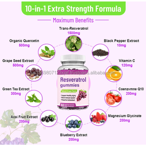 Oem Nad Resveratrol Gummies Skin Whitteing Suplemento alimenticio 1200mg Resveratrol Gummies - Product Image 2