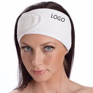 Tùy Chỉnh Logo Bông Waffle Facial Spa Headband Với Điều Chỉnh Vel Cro Đóng Cửa Beauty Salon Shower Headbands Spa