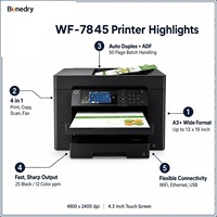 Imprimante jet d'encre A3 WF7845 Imprimante couleur Wifi Copieur Tout-en-un Automatique recto verso pour bureau et maison UV
