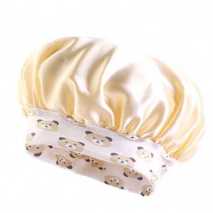 Vente en gros de bonnets en satin pour enfants unisexes avec logo personnalisé, bandes élastiques réglables, motifs de dessins animés pour toutes les saisons - Product Image 4