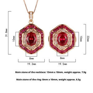 Wholesale Eco-friendly Copper Rose Gold Plated 6*8MM Red Zircon <b>Bridal</b> Pendant Earrings Jewelry Set for Wedding - Product Image 2