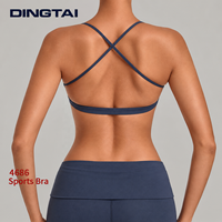 Soutien-gorge de sport croisé Dingtai pour femme, dos ouvert, coussinets amovibles, ourlet élastique, faible impact, couleur unie, cyclisme