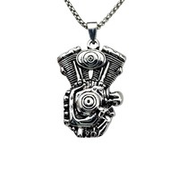 Collier avec pendentif pour moteur de moto en acier inoxydable pour hommes, bijou vintage gothique de style motard pour les fêtes à bascule punk