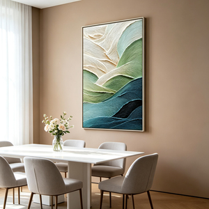 <span class=keywords><strong>Dipinto</strong></span> a Olio Astratto Wabi Sabi con Onde Morbide, Natura Morta Dipinta a Mano, <span class=keywords><strong>Blu</strong></span> e Beige, Texture Ricca, Arte Moderna da Parete - Product Image 1