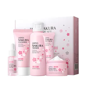 Laikou krim perbaikan wajah, produk wajah Sakura Jepang 6 buah Set Perawatan Kulit Vegan profesional, krim perbaikan pencerah anti-penuaan