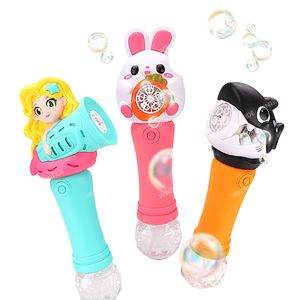 Ensemble de jouets de jeu en plein air pour enfants avec des baguettes à bulles et des souffleurs automatiques en plastique en forme de sirène/lapin/requin avec lumière LED - Product Image 1