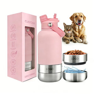 Comedero Portátil para Mascotas de Acero Inoxidable 2 en 1 con Logotipo Personalizado, Botella de Agua para Perros de Viaje de 32 oz con Contenedor de Alimentos - Product Image 1