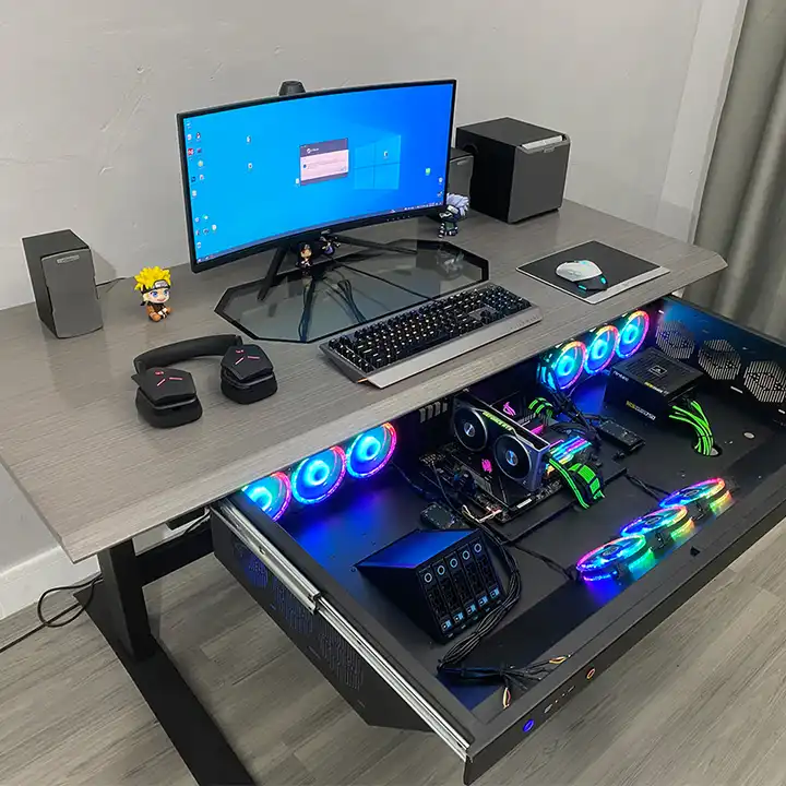 nuevo extraíble cajón de la pc mesa escritorio rgb atx diy ventilador de  refrigeración ordenador juego caso y escritorio dos en un combo