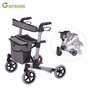 Çift katlanır açık yüksekliği ayarlanabilir hafif alüminyum Rollator Walker yaşlı bakımı için