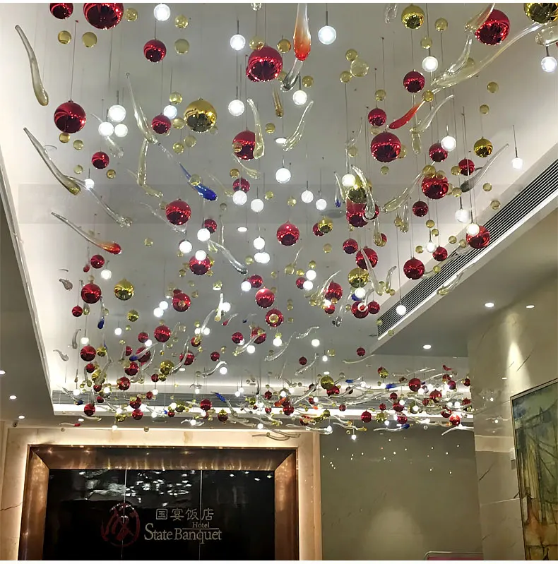 Latest Design Indoor Lighting Shopping Mall Bubble Style Decorative Blown Glass Pendant Lamp