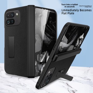 เหมาะสำหรับ Google Pixel 9 Pro Fold, เคสโทรศัพท์แบบพับได้พร้อมการปกป้องแบบเต็มตัว, หนังลายลิ้นจี่, และฟังก์ชั่นตั้งวาง, dire - Product Image 1
