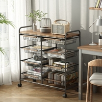 Chariot utilitaire en métal de qualité supérieure Joyings avec surface en bois et paniers en fil métallique multi-niveaux et chariot de rangement roulant pour le bureau
