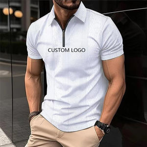 T-shirt Homme Été 2024 Haute Qualité Séchage Rapide Coupe Ajustée avec Fermeture Éclair Logo Golf Brodé Personnalisé Tricoté à Volants pour Chemise - Product Image 1