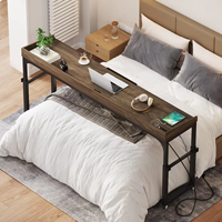 Table mobile réglable et écologique avec 2 prises CA et 2 ports USB sur roulettes, pour ordinateur portable sur lit, taille Queen