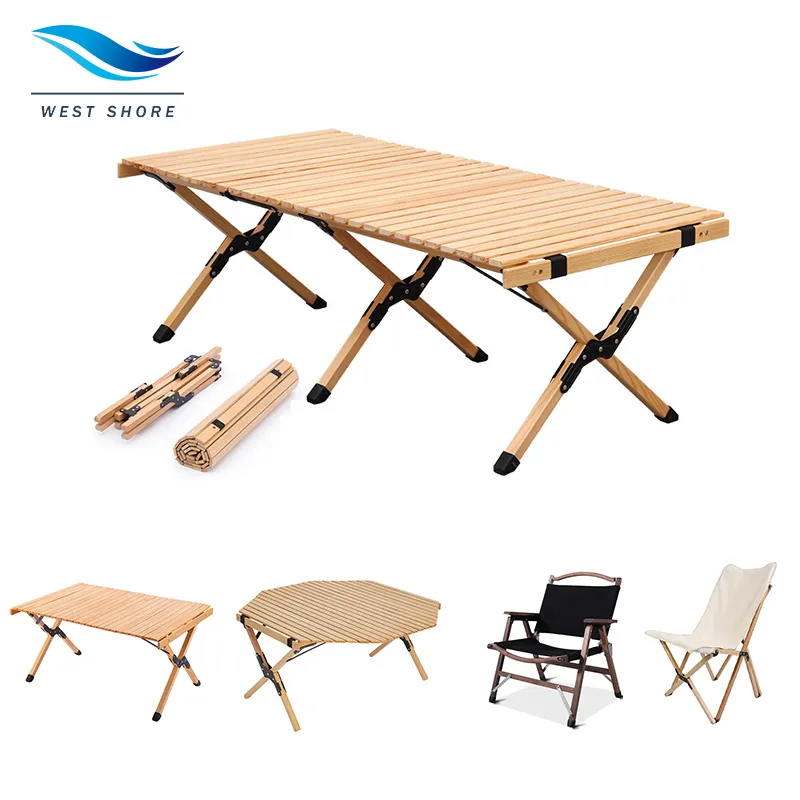 Oem Fabrikant Outdoor Ultralight Roll Up Mini Aluminium Bbq Hout Draagbare Picknick Ronde Gemakkelijk Fold Kamp Tafel En Stoel Set