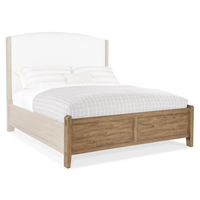 Lit en bois massif de style farmhouse moderne avec tête de lit capitonnée incurvée, lit plateforme pour chambre à coucher