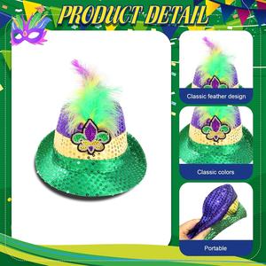 SOLPOP Ensemble de 6 pièces pour déguisement de carnaval Mardi Gras pour hommes, violet, doré, vert, avec chapeau à plumes, gilet, lunettes de soleil, perles, paillettes et colliers pour défilé - Product Image 3