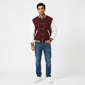 Men's New Fashion College Varsity <b>Jacket</b> Winter Wool Body Baseball <b>Jacket</b> with <b>Long</b> <b>Leather</b> Sleeves Custom Logo on Canvas Fabric - Product Image 1