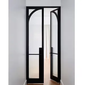カスタマイズ可能なアンティークバルコニーフレンチドア二重ガラススチールフレームメタルフレンチガラスドア