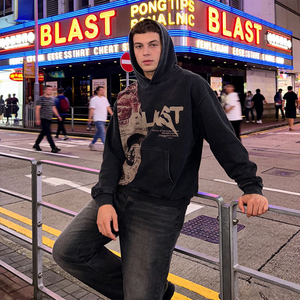 Sweat à capuche homme en coton, style Y2K <span class=keywords><strong>vintage</strong></span> délavé, imprimé lettres et motifs crânes, style gothique décontracté, rétro streetwear, impression numérique - Product Image 3