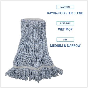 Boardwalk BWK542CT Medium <b>Mop</b> Head Narrow <b>Floor</b> Finish Rayon/Polyester White/Blue 12/Carton - Product Image 6