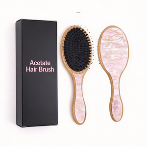 Brosse démêlante en bois de bambou avec logo personnalisé, qualité supérieure, poils de sanglier bouclés, pour sèche-cheveux, pour femmes - Product Image 1