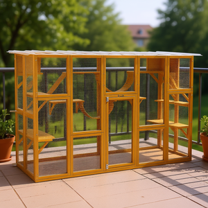 Boîte de fenêtre pour chat jaune avec étagères, enclos extérieur pour plusieurs chats, mobilier pour animaux de compagnie, modèle D0100X3HZE8 - Product Image 2