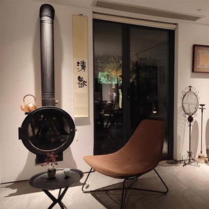 Cheminée murale suspendue en acier moderne, personnalisée en usine, pour brûlage de bois en intérieur - Product Image 4