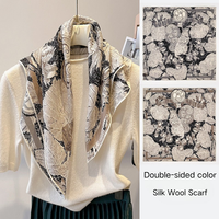 Écharpe carrée personnalisée luxueusement douce à imprimé sur mesure, commande rapide, pour femme, hiver, double face, imprimé abstrait floral et feuilles, en soie et laine