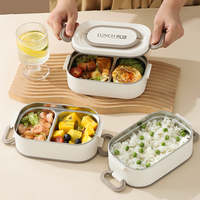 Boîte à lunch portable multicouche en acier inoxydable 304, 2 compartiments, micro-ondable, empilable, 1-3L, design blanc simple, isolée