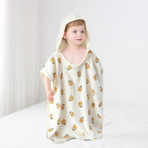 Capa de muselina <span class=keywords><strong>para</strong></span> niños Toalla de baño con capucha 100% algodón orgánico Muselina Bebé Poncho con capucha - Product Image 5
