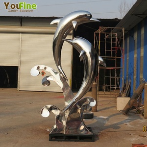 Grandi <span class=keywords><strong>Statue</strong></span> di Delfini in Acciaio Inossidabile per <span class=keywords><strong>Giardino</strong></span>, Artigianato in Metallo per Esterni - Product Image 3