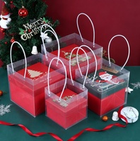 Coffret Cadeau de Noël – Sac Transparent Imprimé Arbre Rouge – Boîte Carrée Petite et Grande Taille – Emballage Cadeau Pomme pour les Fêtes