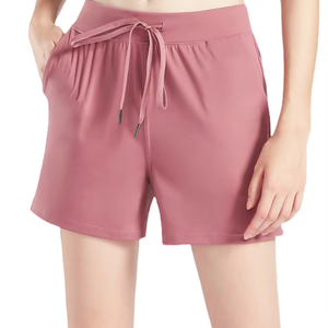 Pantalones cortos deportivos de Yoga de cintura alta para mujer, pantalones finos de verano con cordón de cinco minutos, bolsillos para correr, entrenamiento físico, patrón sólido - Product Image 1