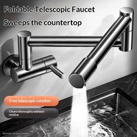 Robinet de cuisine pliant en acier nickel brossé, bras télescopique pivotant à 360°, eau froide uniquement, anti-éclaboussures, avec cartouche céramique latérale