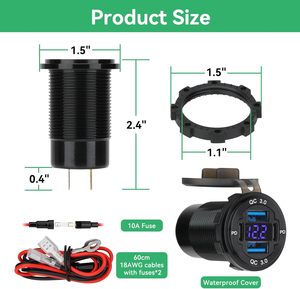 Tomacorriente USB de 12V, 78W, 4 Puertos, 2 USB-C PD30W y 2 Cargadores Rápidos QC3.0 - Product Image 3
