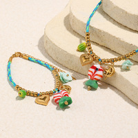 Collier pour femme en acier inoxydable plaqué or, tressé et perlé, avec breloque fruit, style européen-américain, étanche, pour les vacances