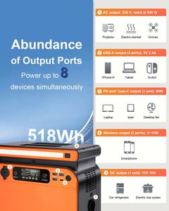 Station d'alimentation portable 600W, haute capacité, pour le camping, alimentée par l'énergie solaire - Product Image 6