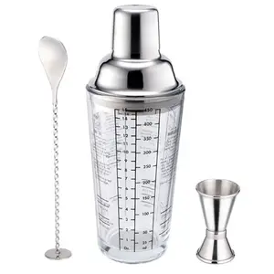 Factory Direct High Quality Custom 3-Piece 400ml Recipe Bartender Stainless Steel Home Mixing Tools Set Glass Cocktail Shakers