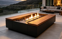 Table de foyer extérieure au gaz de taille personnalisable avec brûleur rectangulaire, foyer au gaz naturel en béton