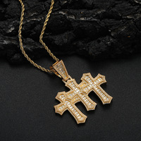 Collier pendentif croix CZ Iced Out avec chaîne torsadée plaqué or, argent, cuivre, bijoux hip-hop