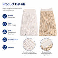 Tête de balai serpillère en coton pour usage commercial et industriel, personnalisable, haute absorption, réutilisable, durable, remplacement de tête de balai serpillère en coton
