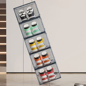 Transparent Plastic <b>Shoe</b> Storage <b>Boxes</b> Stackable Foldable Magnetic Front Door Organizer for Home Bathroom Closet - Product Image 3