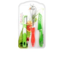 Portable 3 pièces coloré cuisine ensemble d'outils manuel batteur à oeufs fouet éplucheur couteau Combo pour la cuisson cuisson usine en gros