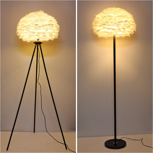 Lampe sur pied moderne à plumes, abat-jour blanc, LED, base E26, trépied, intensité variable, CRI 90, lumière blanc chaud 3500K, éclairage résidentiel - Product Image 2