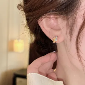 Pendientes RINHOO Mini Micro con Incrustaciones de Circonita, Chapados en Oro de 18K, con Forma de Línea <span class=keywords><strong>Paralela</strong></span>, Joyería de Lujo para Mujer - Product Image 4