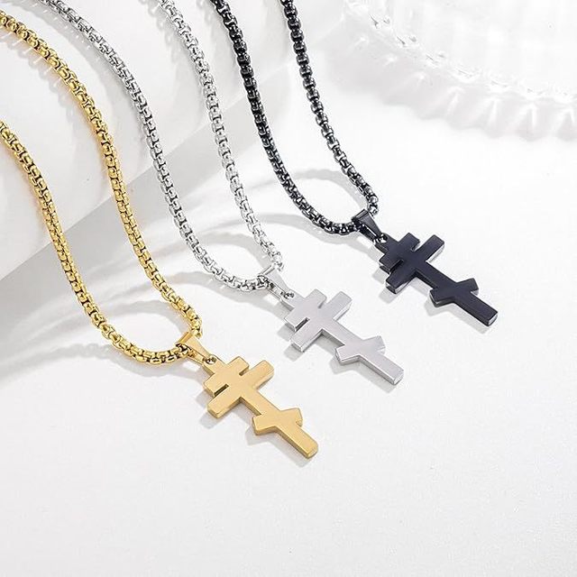 Vintage Orthodox Cross Pendant Men Necklace Christian Symbol Stainless Steel Byzantine Cross Jewelry