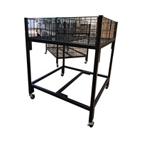 Noir Mat monocouche Fil Maille Panier Mobile D'affichage En Métal de Support De Promotion De Table Mobile À Roues De Stockage Cage Chariot