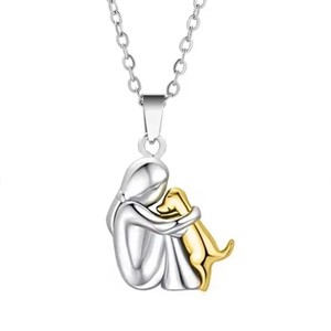 Collana in Acciaio Inossidabile con Cane che Abbraccia una Donna, Regalo Carino per Lei e Lui, Gioiello per Amanti <span class=keywords><strong>degli</strong></span> <span class=keywords><strong>Animali</strong></span> - Product Image 1